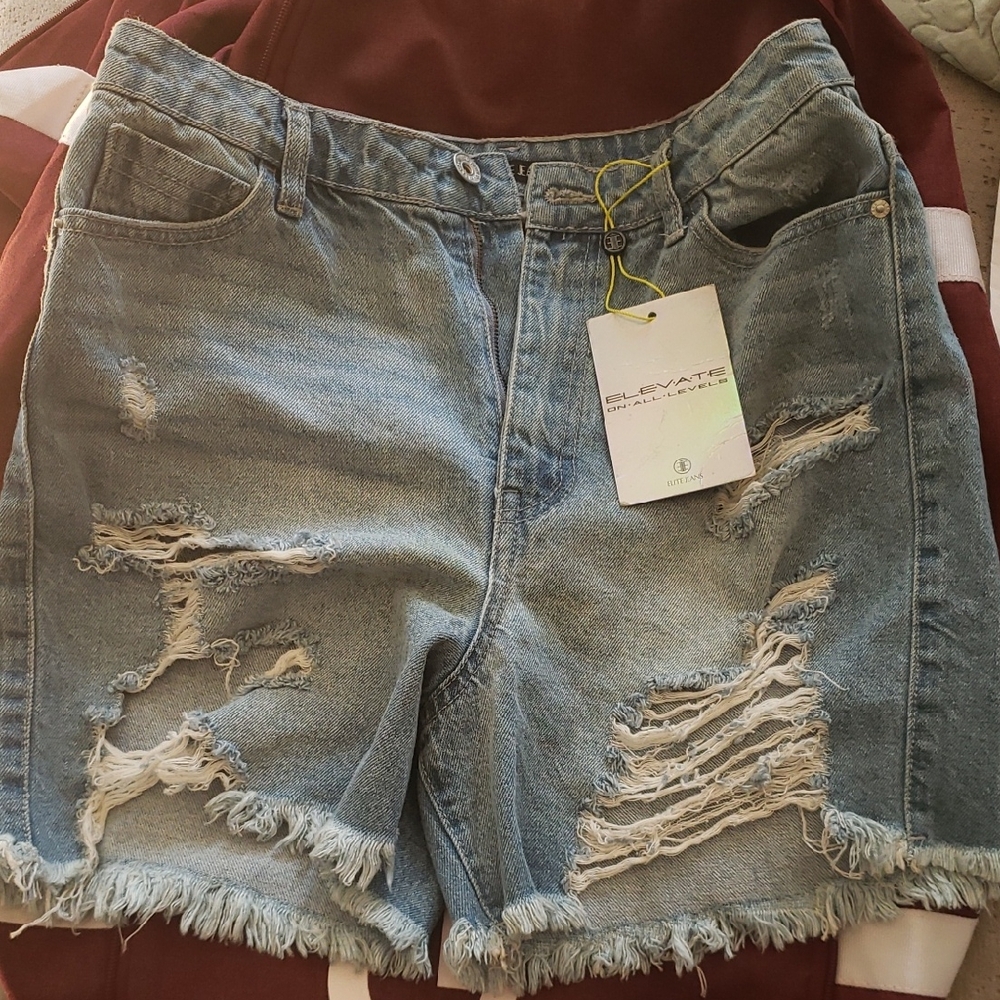 Elite Jeans Elevate Distressed Jean Shorts - Light Blue